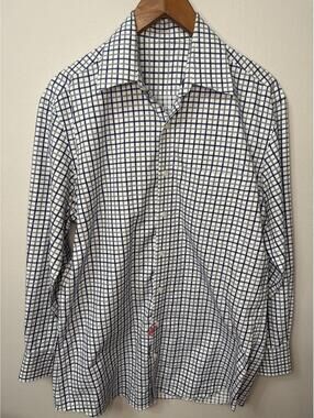 J. Hilburn 346 Men’s Dress Shirt Blue Gray Windowpane Check 100% Cotton